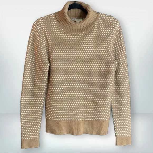 J. Crew Turtleneck Textured Tan and White Long Sleeve Sweater, size S - Picture 1 of 9